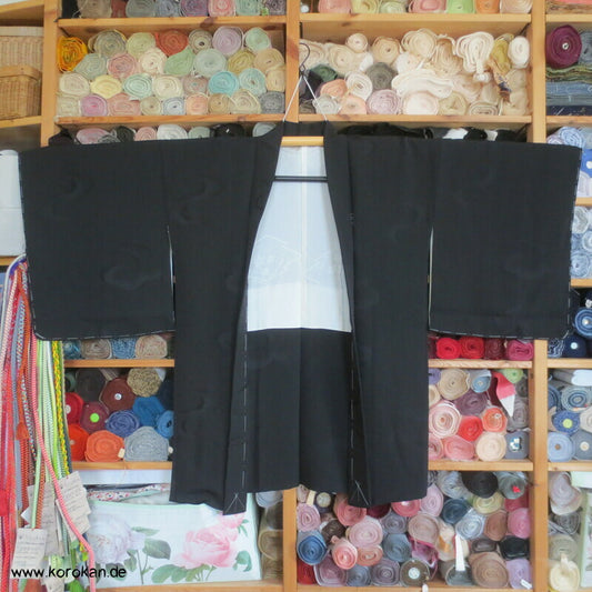 gewebte Wolken, schwarze Seidendamast Haori Kimono Jacke, groß