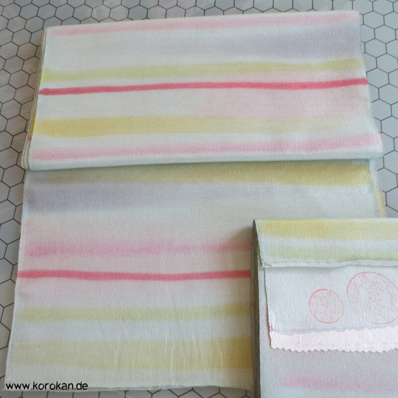 handgemalte Streifen Kimono dicke Tsumugi Crepe Seide