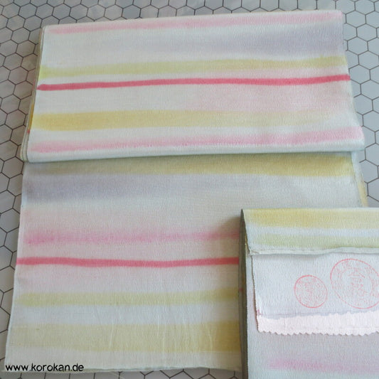 handgemalte Streifen Kimono dicke Tsumugi Crepe Seide