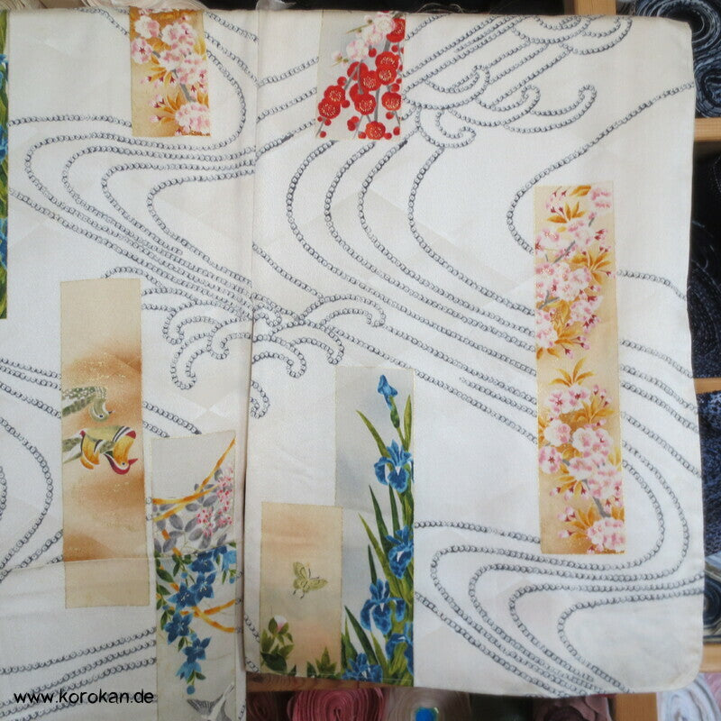 Wellen, Tanzaku mit Golddruck Komon Kimono