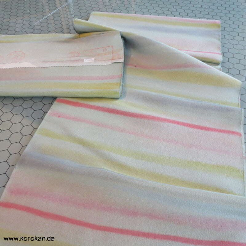 handgemalte Streifen Kimono dicke Tsumugi Crepe Seide