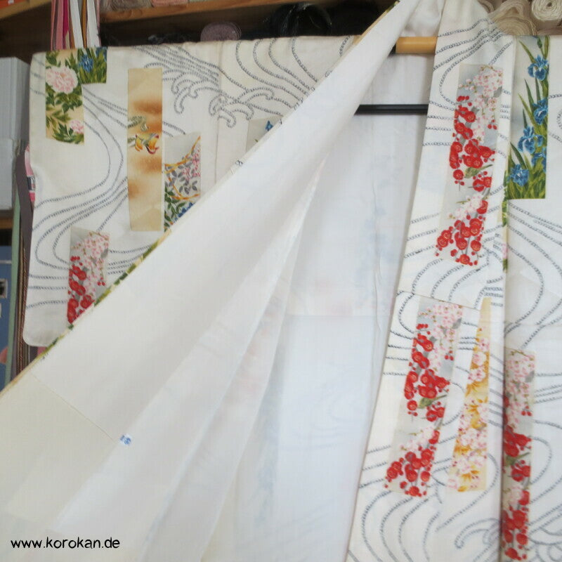 Wellen, Tanzaku mit Golddruck Komon Kimono