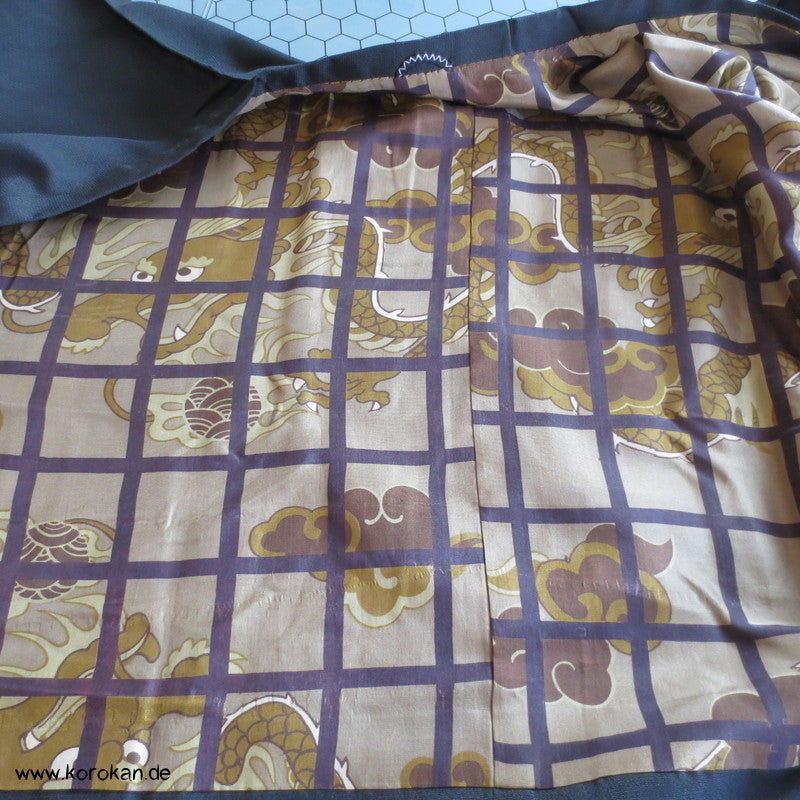 schwarzem Seiden Crepe Michiyuki Jacke - Drachenfutter