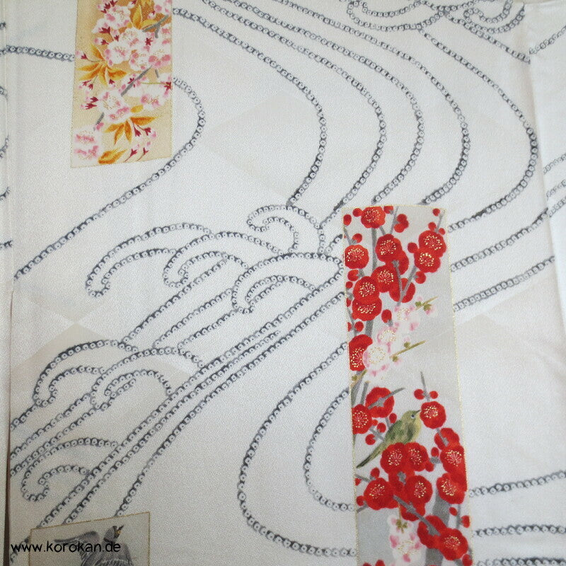 Wellen, Tanzaku mit Golddruck Komon Kimono