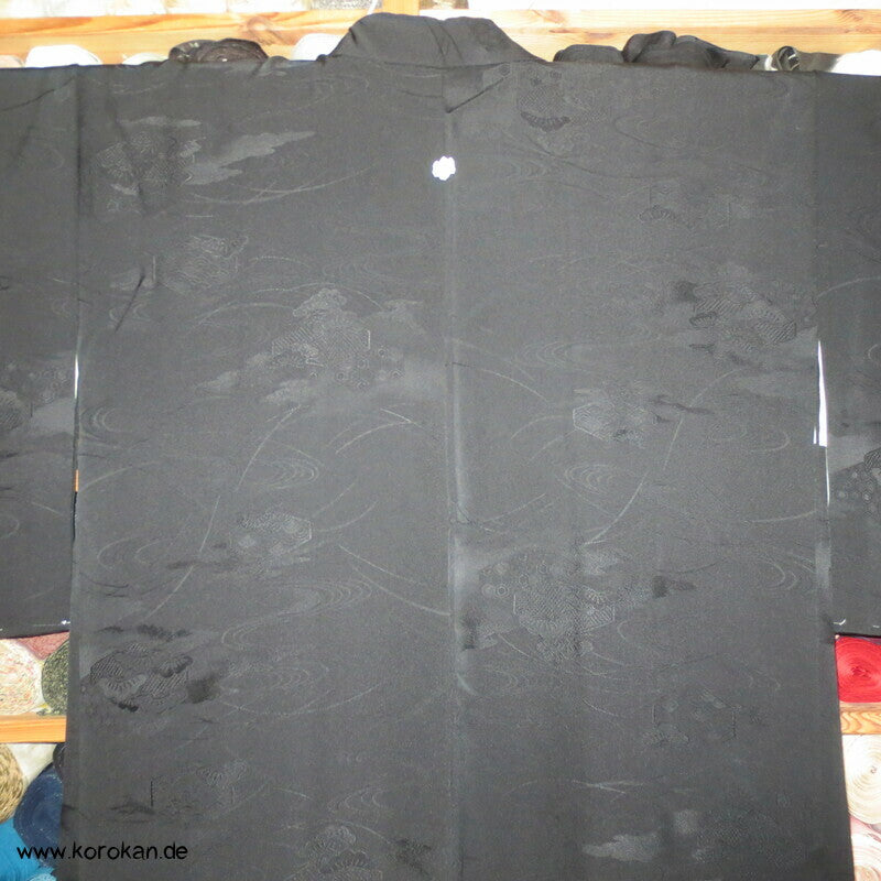 Multi Muster Rinzu schwarze Seiden Damast Haori