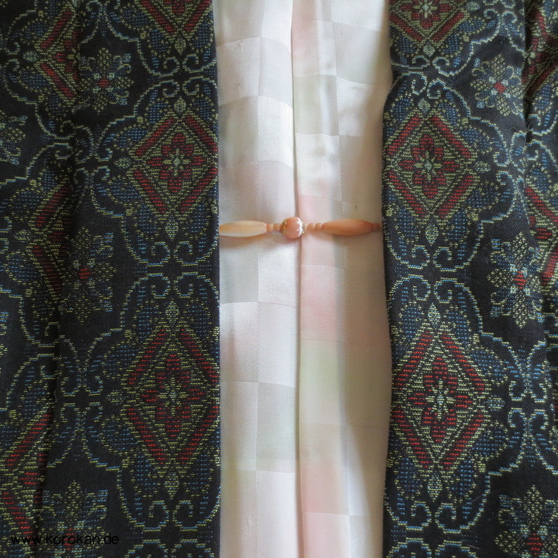 Wolljacquard Haori Kimono Jacke - mit Korallen Himo