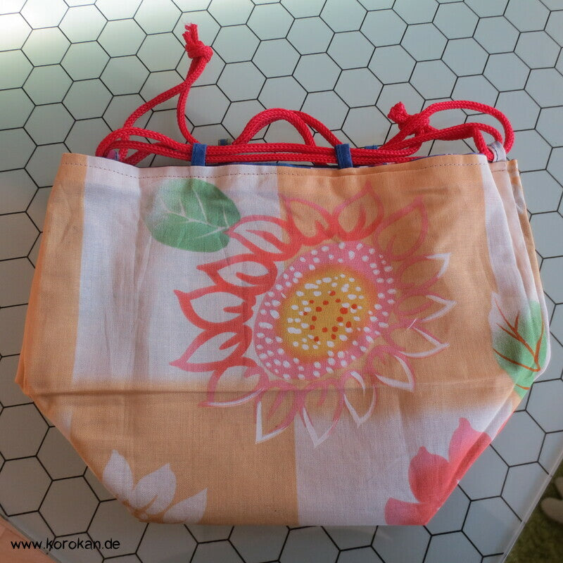Kinchaku Zugbeutel - Tasche Baumwolle für Yukata Kimono Sonnenblume