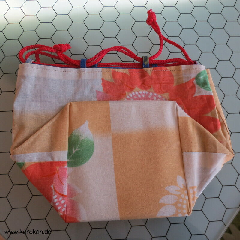Kinchaku Zugbeutel - Tasche Baumwolle für Yukata Kimono Sonnenblume