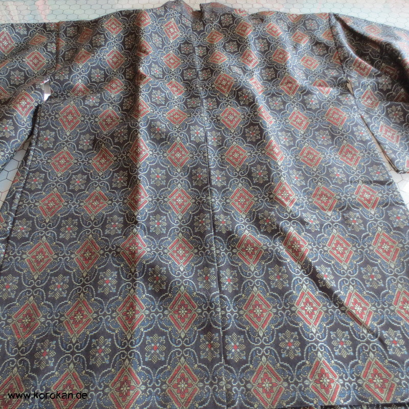 Wolljacquard Haori Kimono Jacke - mit Korallen Himo