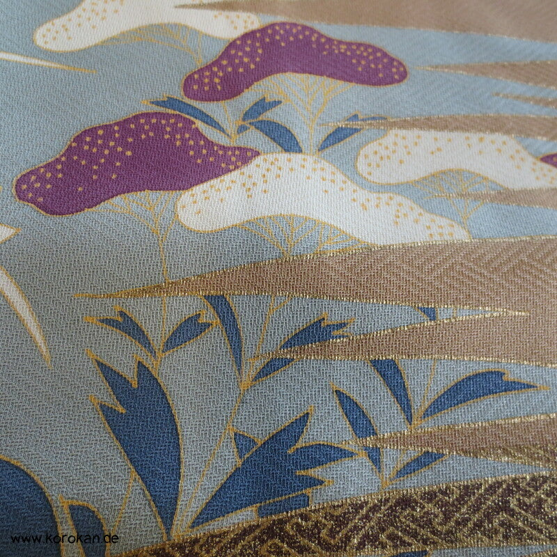Blütenstreifen auf mattgold Iro Tomesode Mitsukoshi Kimono Seidendamast