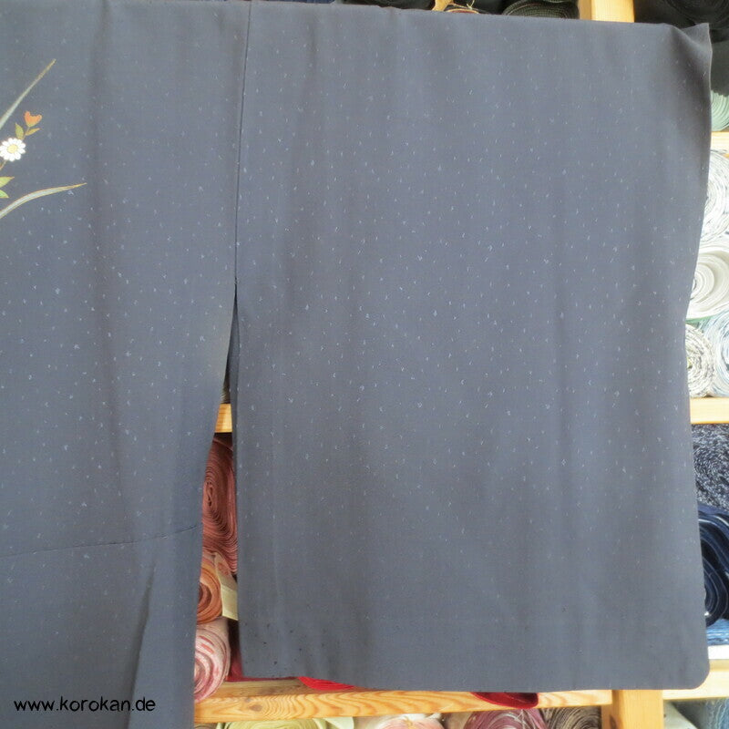 mitternachtsblauer Hitoe Homongi Seiden Kimono, mit Blumen