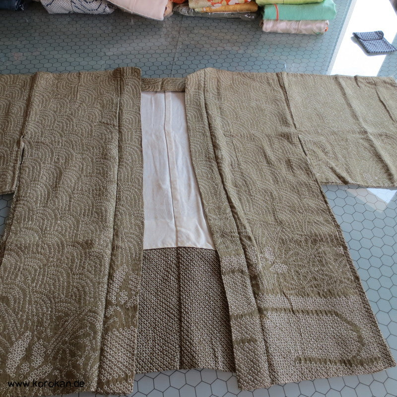 Full Shibori Wellen Seiden Haori Jacke, mit Korallen Himo