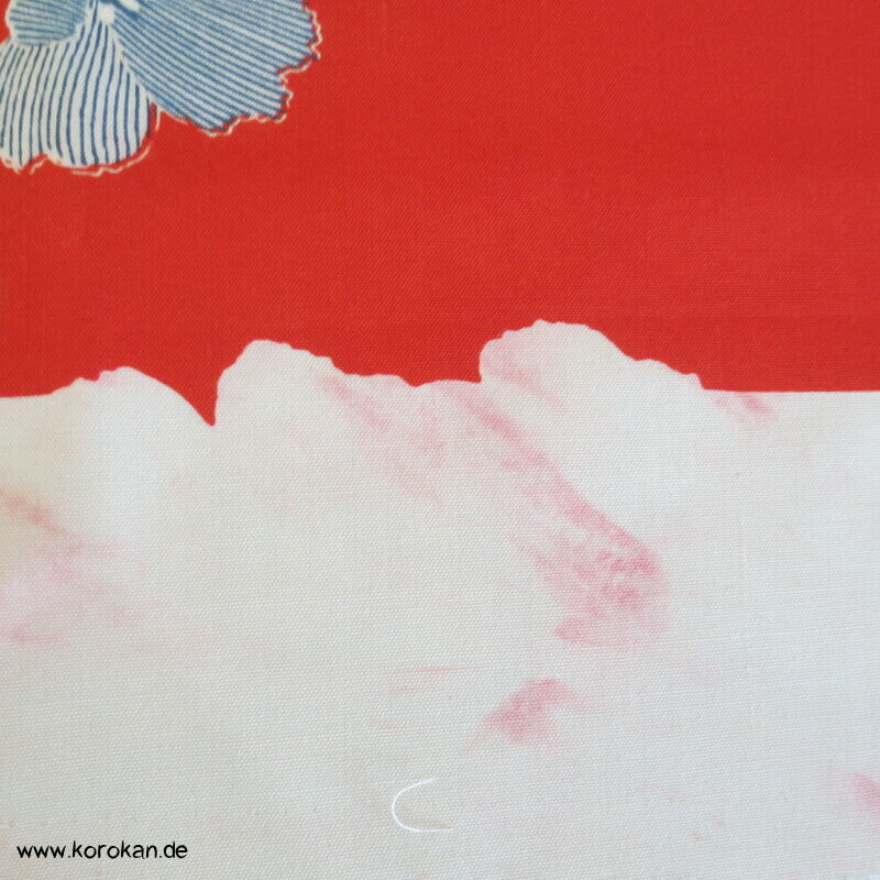 Kimono Wollstoff mit bunten Blüten auf hellrot