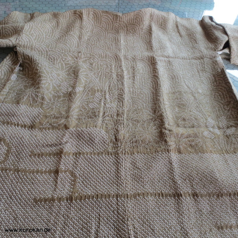 Full Shibori Wellen Seiden Haori Jacke, mit Korallen Himo