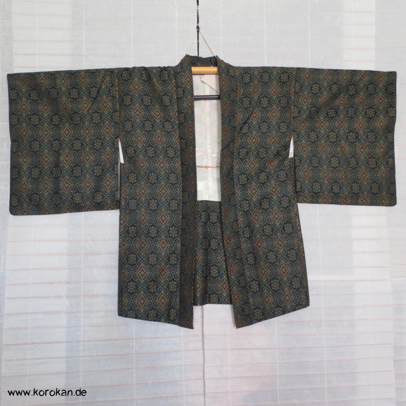 Wolljacquard Haori Kimono Jacke - mit Korallen Himo