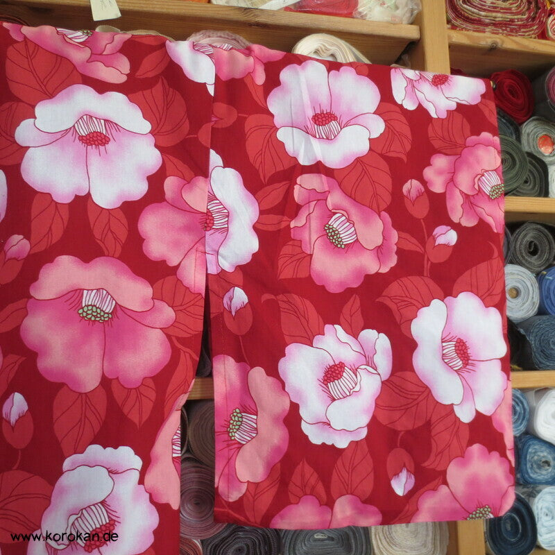neuer Yukata, reine Baumwolle, Kamelien rot rosa