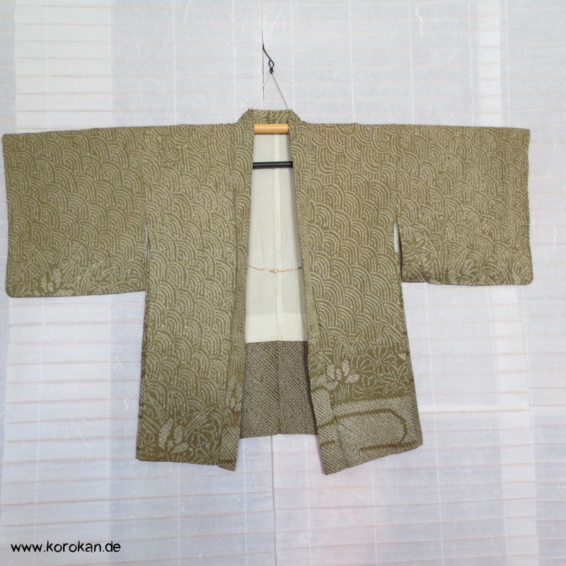 Full Shibori Wellen Seiden Haori Jacke, mit Korallen Himo