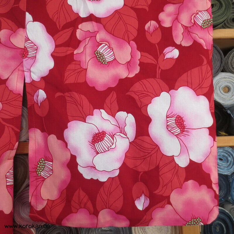 neuer Yukata, reine Baumwolle, Kamelien rot rosa