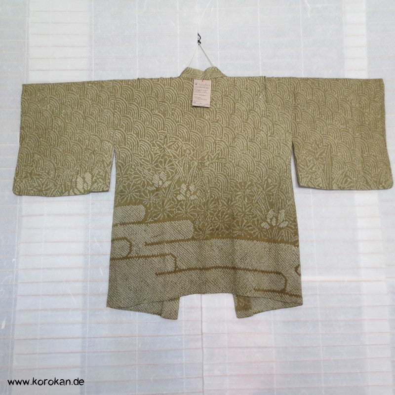 Full Shibori Wellen Seiden Haori Jacke, mit Korallen Himo