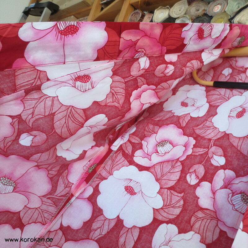 neuer Yukata, reine Baumwolle, Kamelien rot rosa