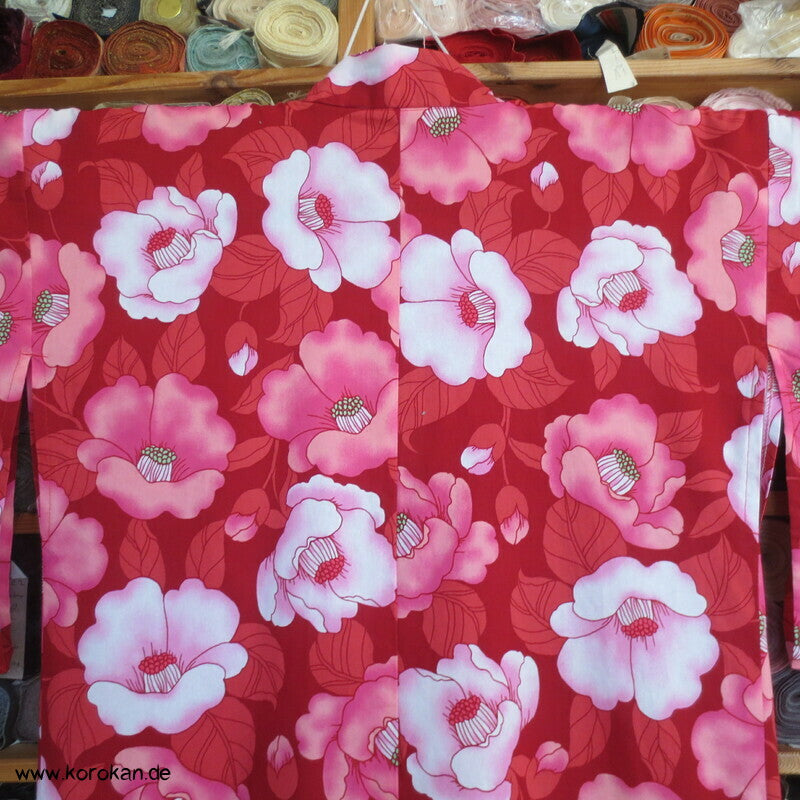 neuer Yukata, reine Baumwolle, Kamelien rot rosa
