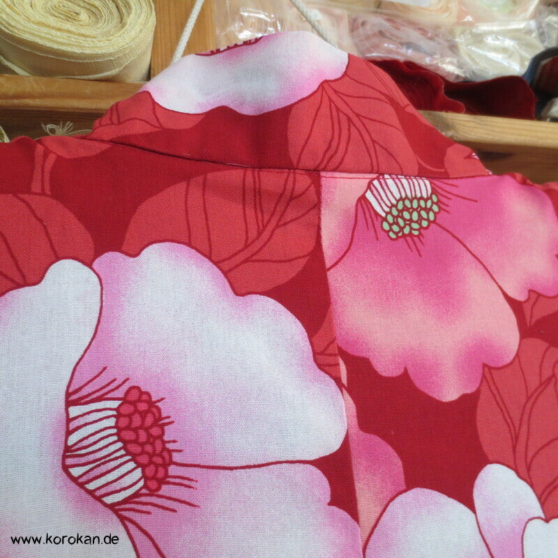 neuer Yukata, reine Baumwolle, Kamelien rot rosa