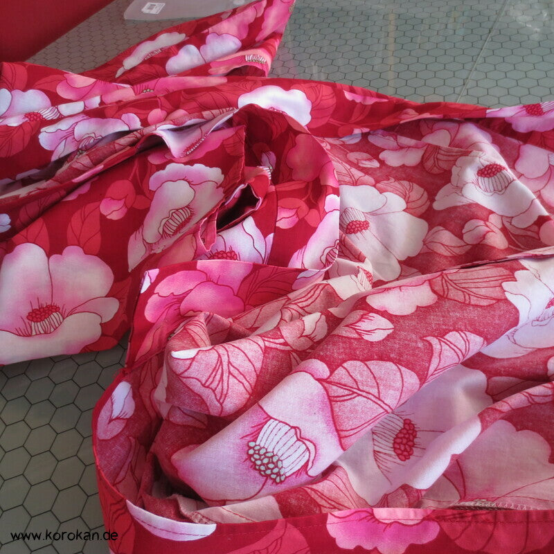 neuer Yukata, reine Baumwolle, Kamelien rot rosa