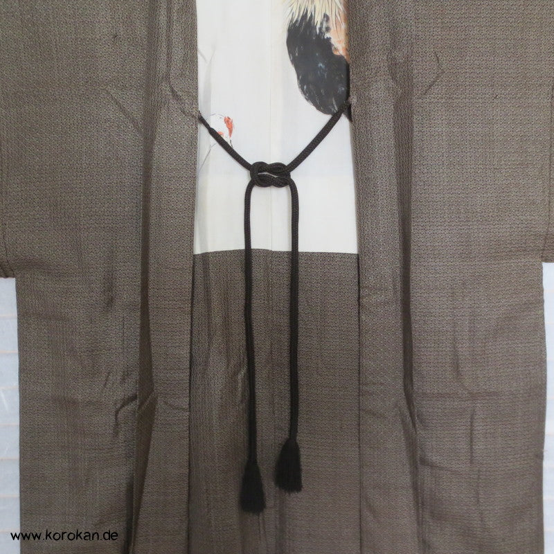 handgemalter Hahn Seiden Futter, Oshima Tsumugi Kasur Seiden Haori Kimono Jacke