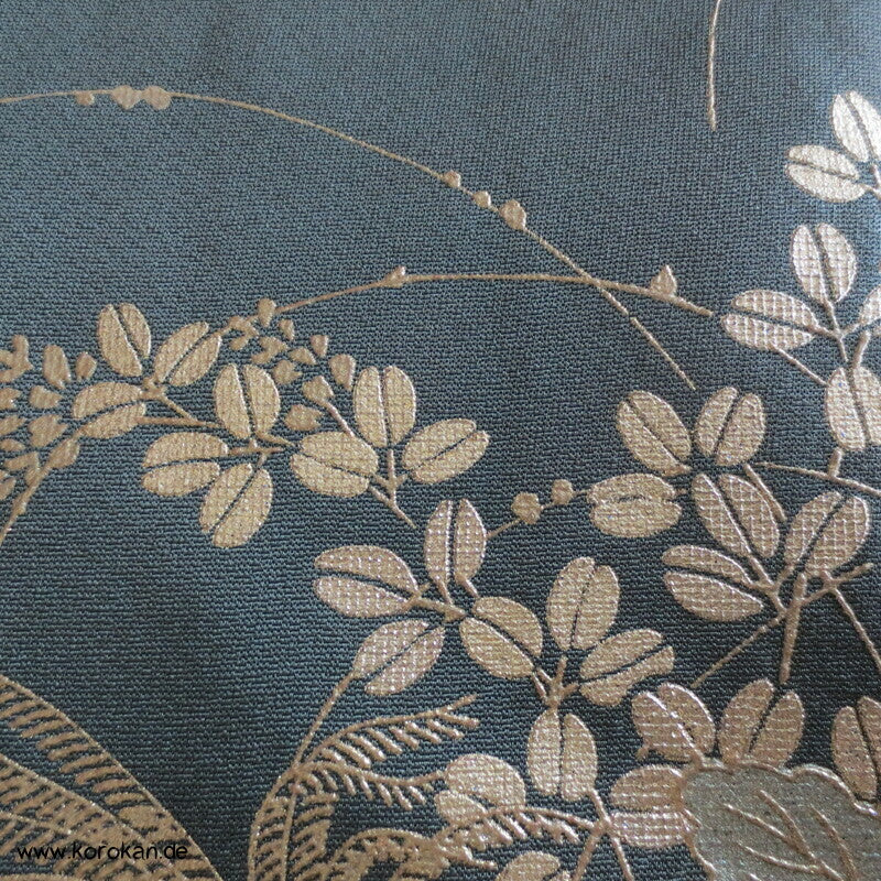 Glitzerblumen auf dunkelpetrolgrau Homongi Seidencrepe Kimono