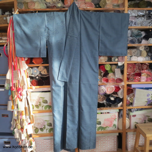 blaugrauer Iromuji - einfarbiger - Kimono, eingewebte Muster