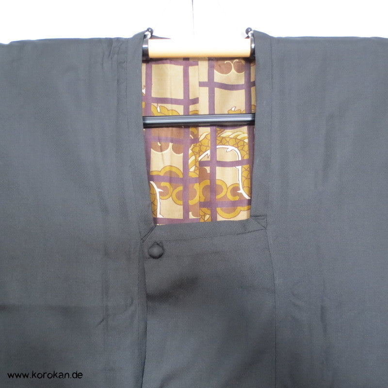 schwarzem Seiden Crepe Michiyuki Jacke - Drachenfutter
