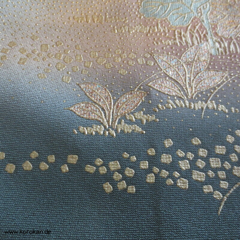 Glitzerblumen auf dunkelpetrolgrau Homongi Seidencrepe Kimono