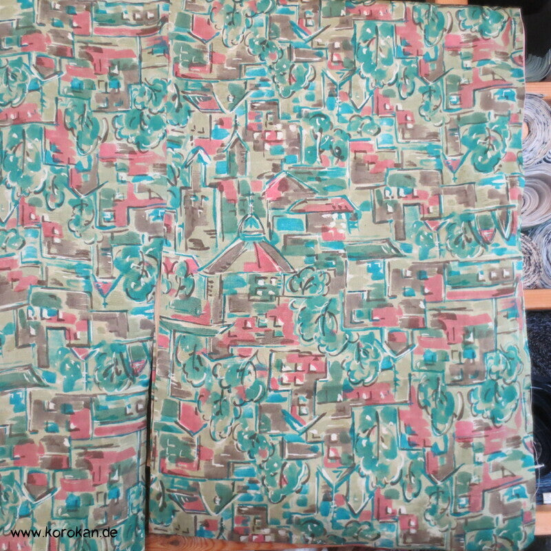 Häusermuster dicht an dicht japanischer Seidendamast Kimono