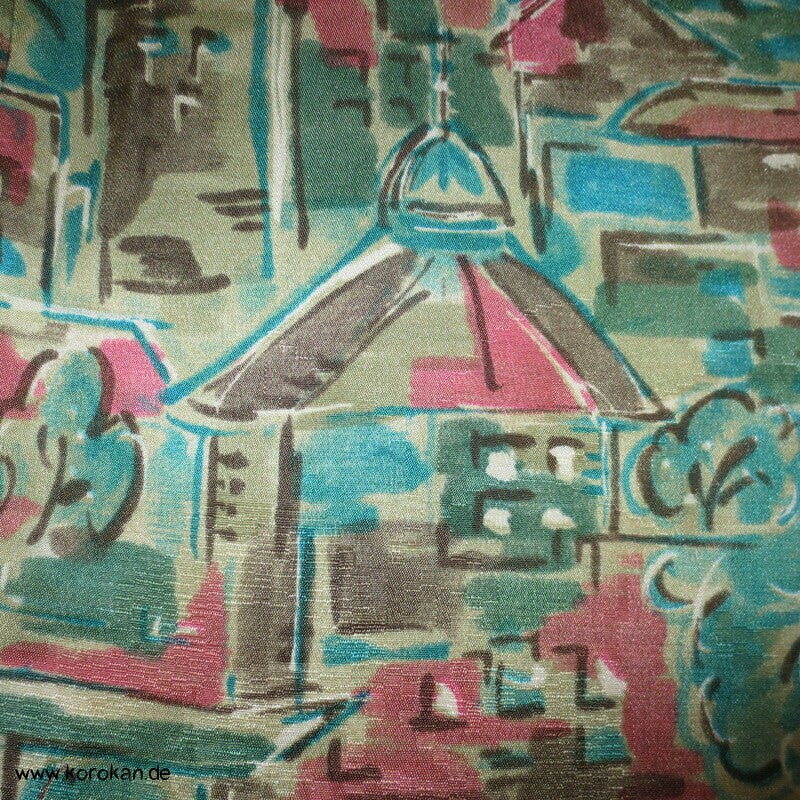 Häusermuster dicht an dicht japanischer Seidendamast Kimono