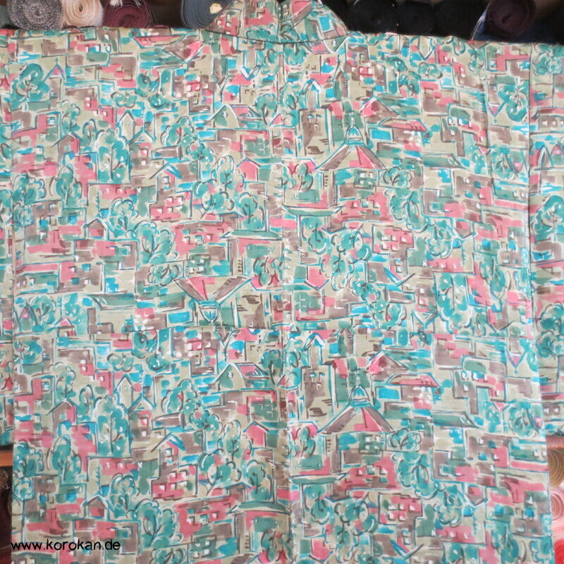 Häusermuster dicht an dicht japanischer Seidendamast Kimono