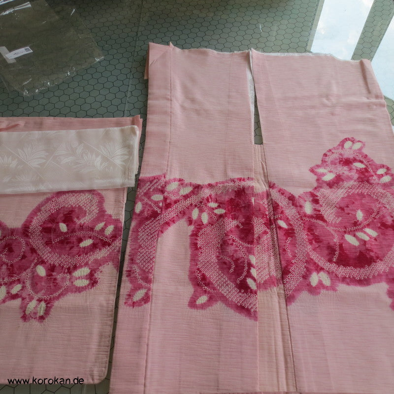 pink auf rosa Blüten Seidendamast Shibori Haori - europäischer Ärmel