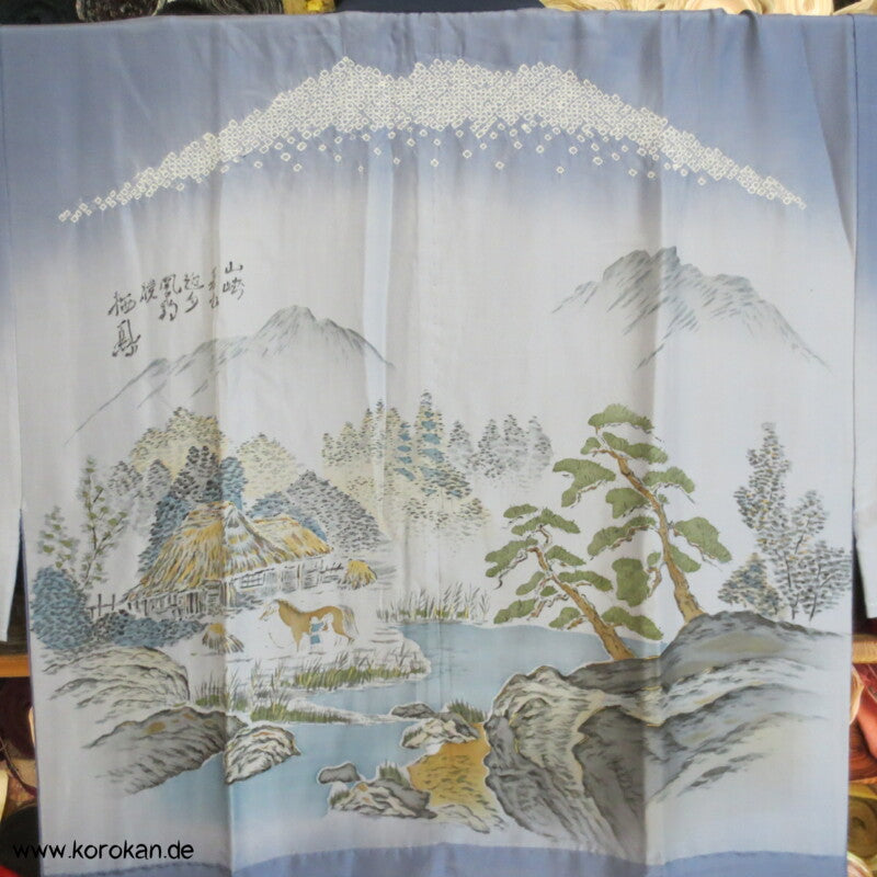 Berglandschaft Juban Unterkimono, Seide mit Shibori Elementen