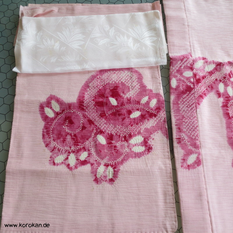 pink auf rosa Blüten Seidendamast Shibori Haori - europäischer Ärmel