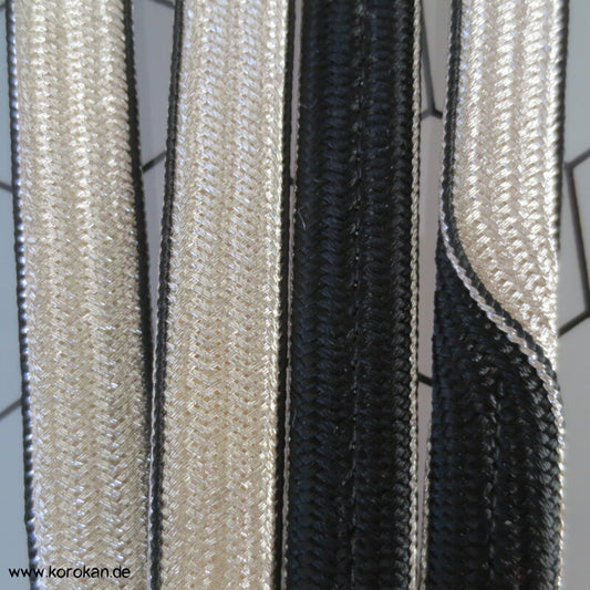 schwarz - silber Wellenband Obijime, Seide / Lurex