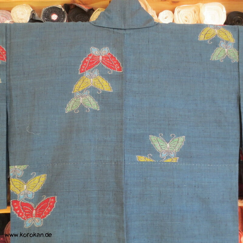 Kasuri Schmetterlinge Tsumugi Hitoe Kimono