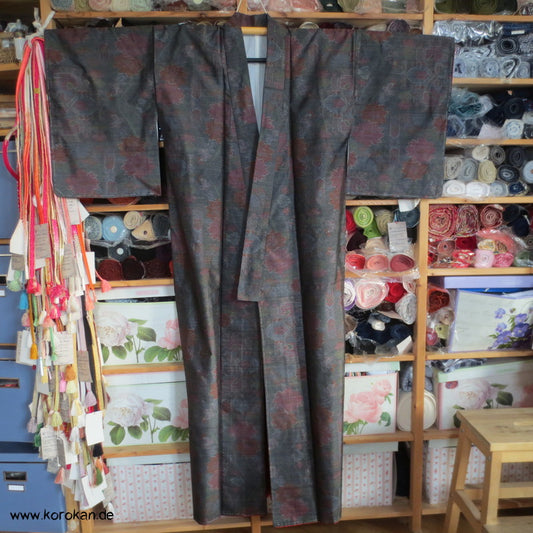 verschwommene Blüten Kasuri Tsumugi Seiden Kimono