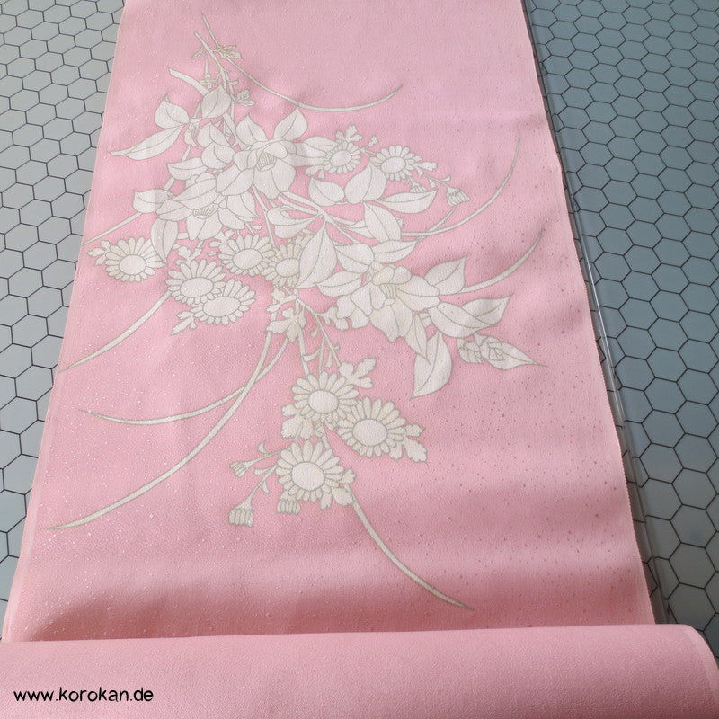 weiße Chrysanthemen Furisode Seidendamast Kimono Stoffrest