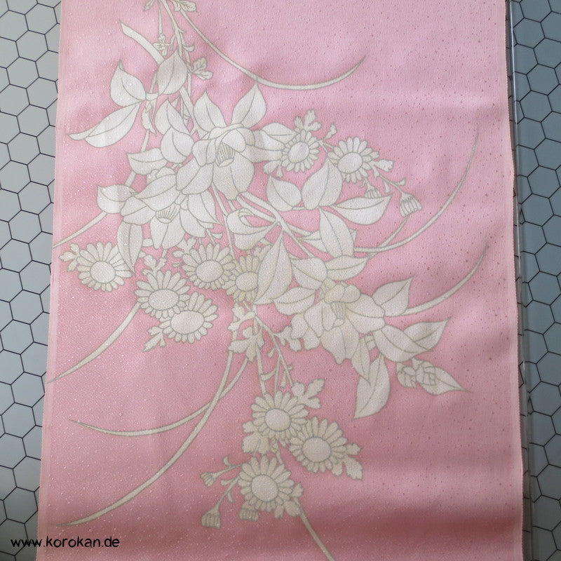weiße Chrysanthemen Furisode Seidendamast Kimono Stoffrest