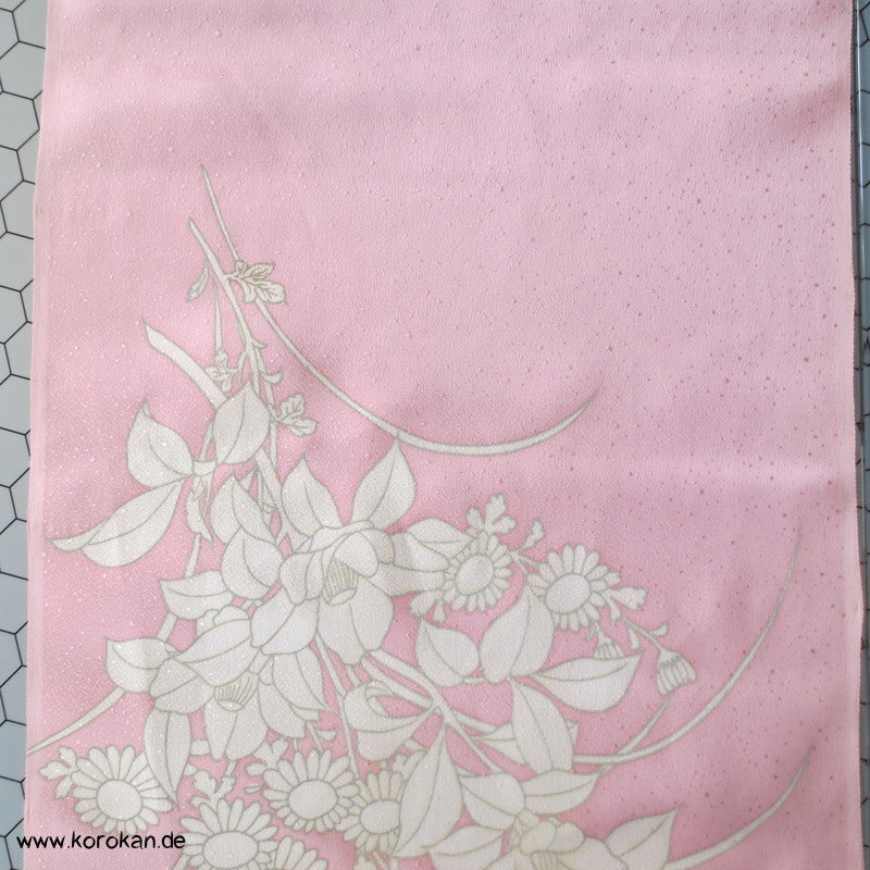 weiße Chrysanthemen Furisode Seidendamast Kimono Stoffrest