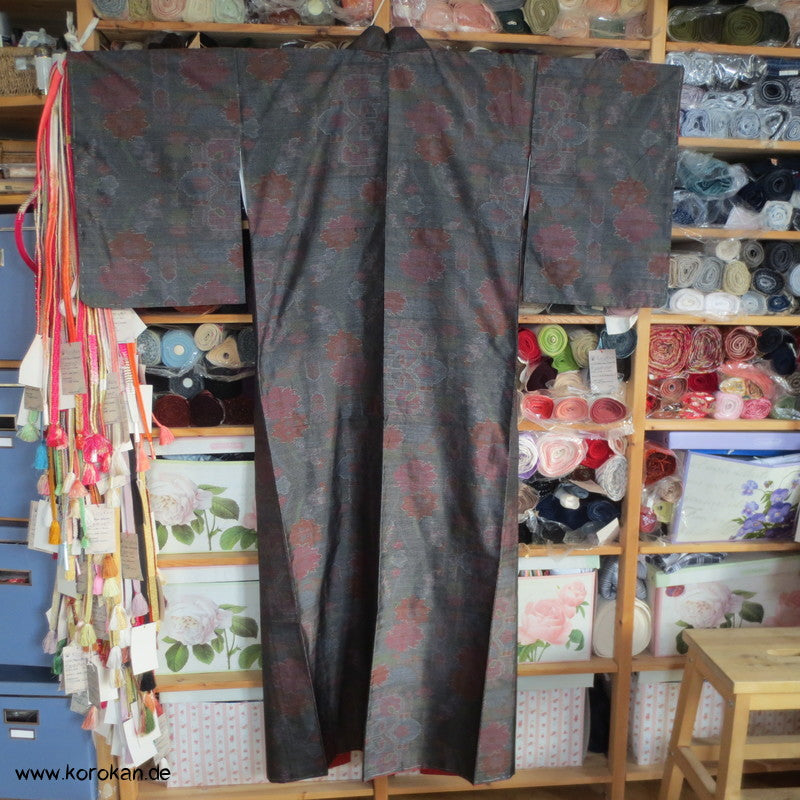 verschwommene Blüten Kasuri Tsumugi Seiden Kimono