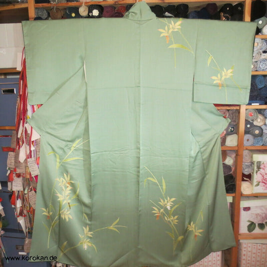 Homongi Seidencrepe Kimono Heavenly Bamboo, teilbestickt