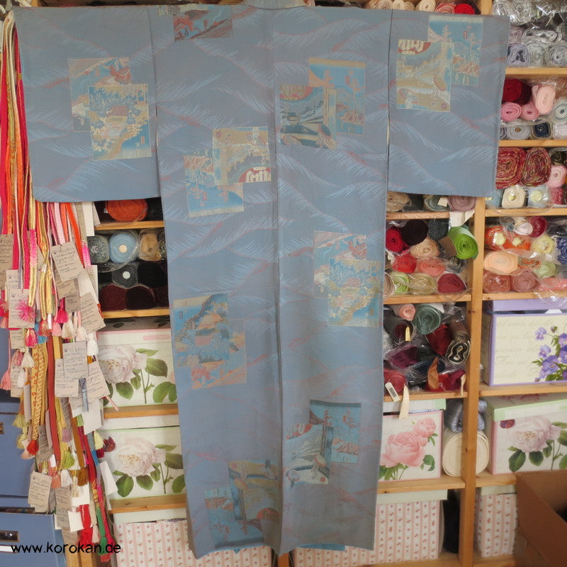 Shikishi Bilder Omeshi Seidenbrokat 1950'er Komon Kimono