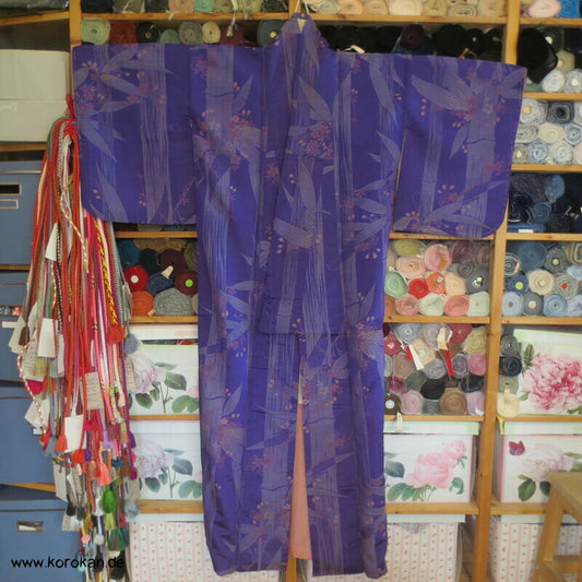 gewebter Bambus und Sakura Komon Kimono Seidenbrokat