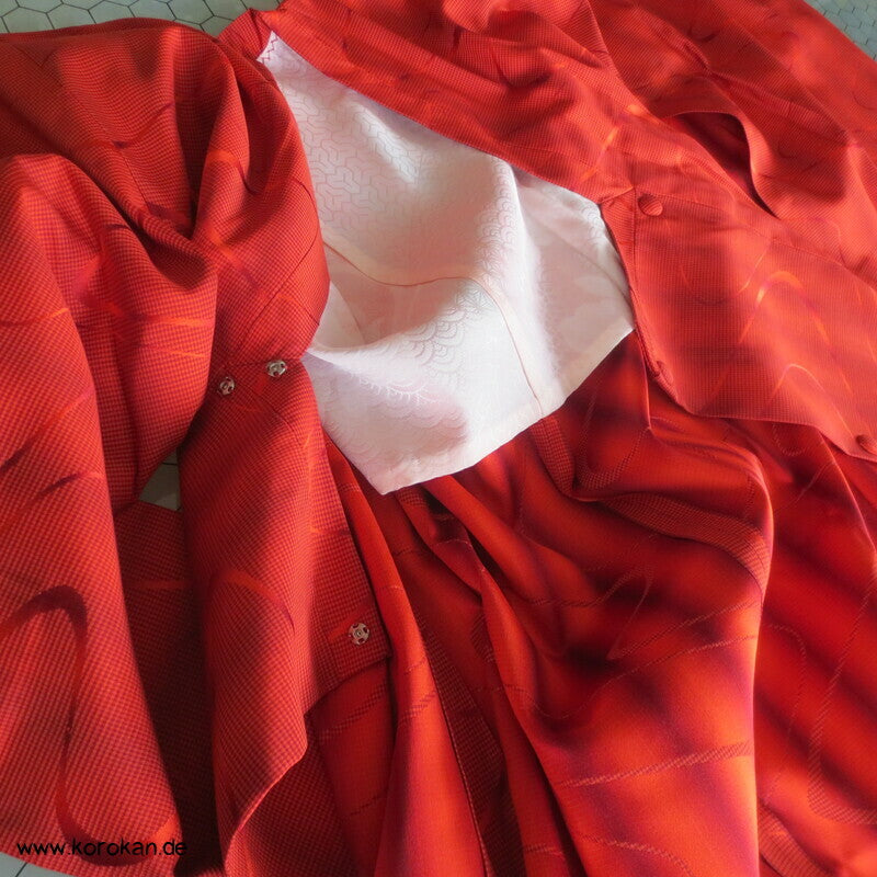 lange Michiyuki Kimono Jacke Seidenjacquard mit Fluss und Karomuster