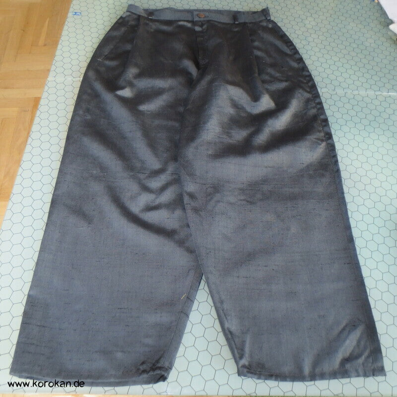 weite Bundfalten Hose anthrazite Kimono Tsumugi Seide, Gr. 42 / 44